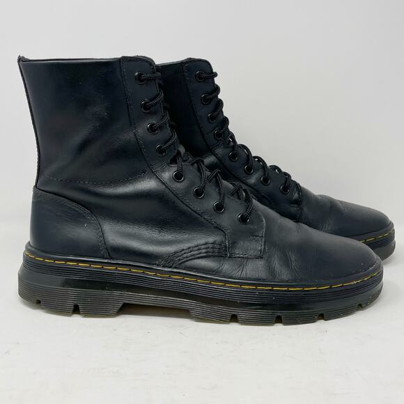 Doc Martens Combs Leather Black Combat Boots 10M/11L 8 Eye - Picture 5 of 10